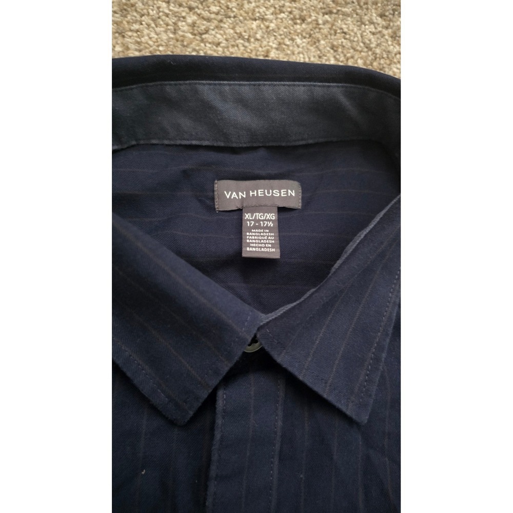 Van Heusen Mens XL Navy Blue Pinstripe Long Sleeve Button Down Shirt Business